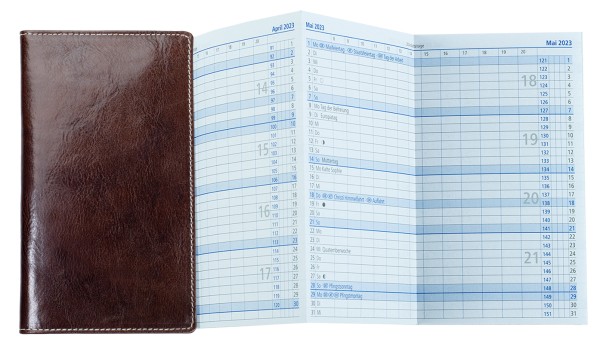 Leporello Faltkalender deutsch 2026 PREMIUM LEDER VINTAGE marronebraun