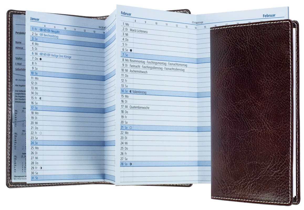 Leporello Faltkalender deutsch 2027 PREMIUM LEDER VINTAGE marronebraun