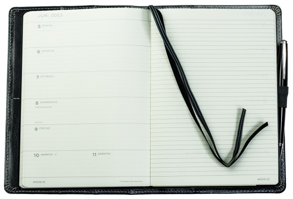 Preview: Kalenderbuch DIN A5 für das Jahr 2025 + 2026 PREMIUM LEDER VINTAGE schwarz