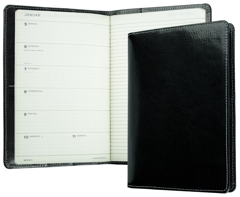 Kalenderbuch DIN A5 für das Jahr 2027 PREMIUM LEDER VINTAGE schwarz