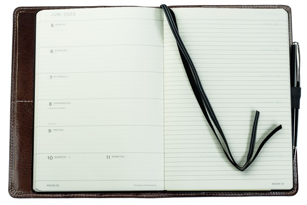 Preview: Kalenderbuch DIN A5 für das Jahr 2025 + 2026 PREMIUM LEDER VINTAGE marronebraun