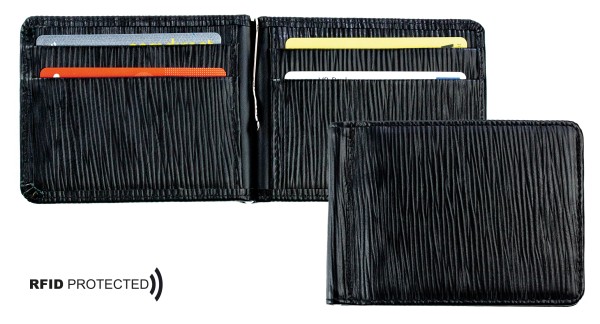 Dollarclip Börse PREMIUM LEDER MANHATTAN schwarz mit Paglia Narbung - RFID Protected