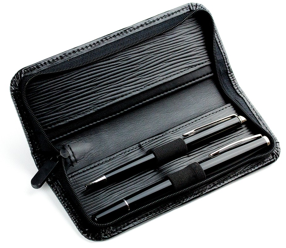 RV-Schreibgeräteetui PREMIUM LEDER MANHATTAN schwarz mit Paglia Narbung
