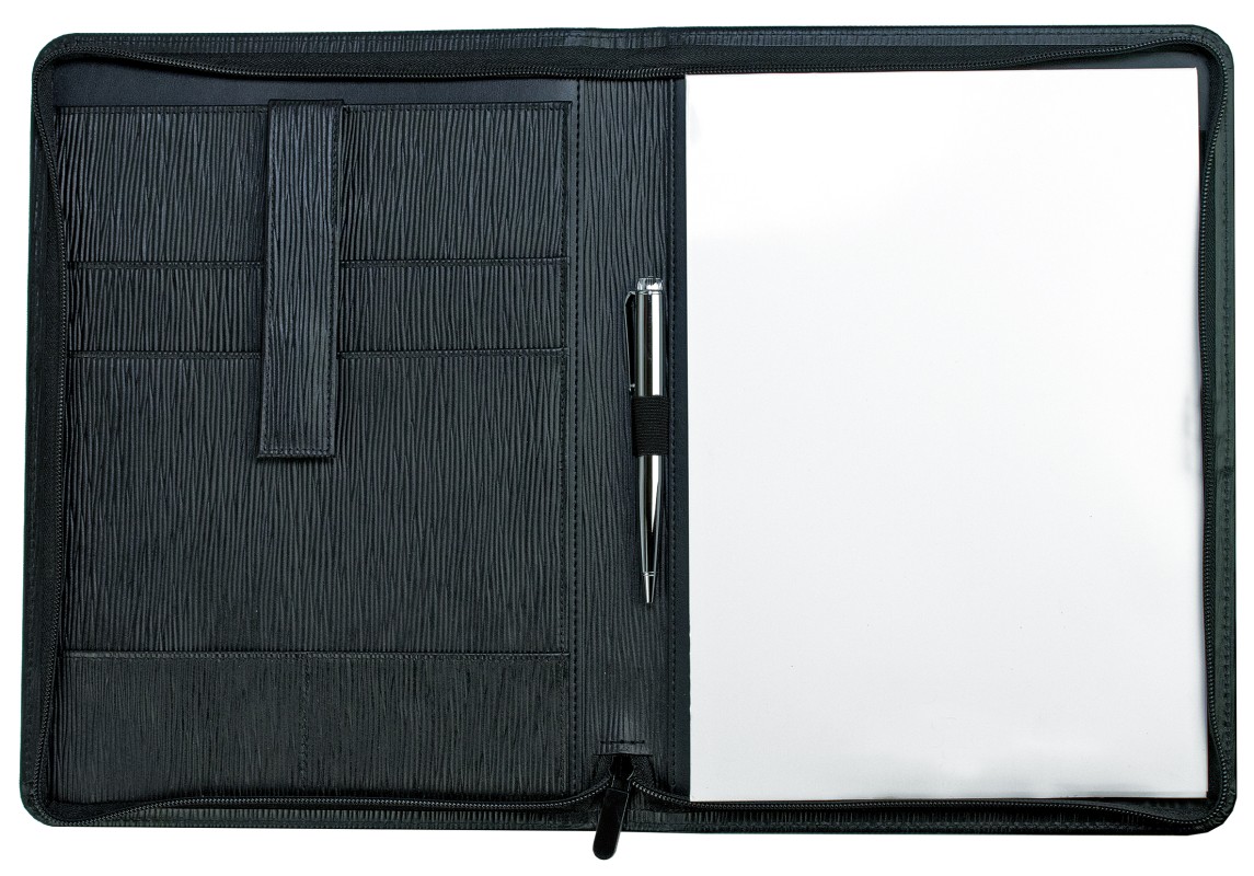 RV-Schreibmappe DIN A4 mit iPad Fach PREMIUM LEDER MANHATTAN schwarz mit Paglia Narbung