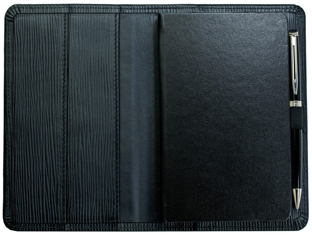 Pocket Kalenderbuch DIN A6 2027 PREMIUM LEDER MANHATTAN schwarz mit Paglia Narbung