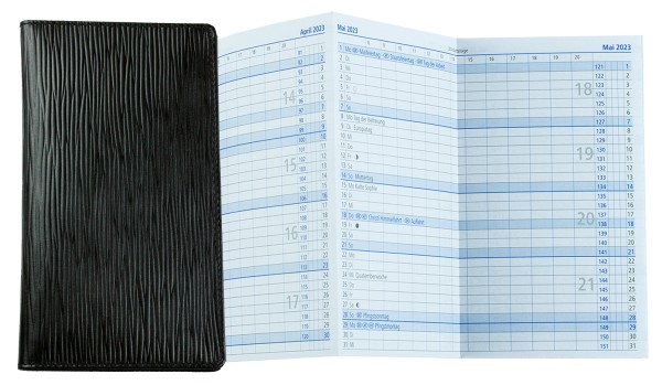 Leporello Faltkalender deutsch 2024 - PREMIUM LEDER MANHATTAN Paglia schwarz