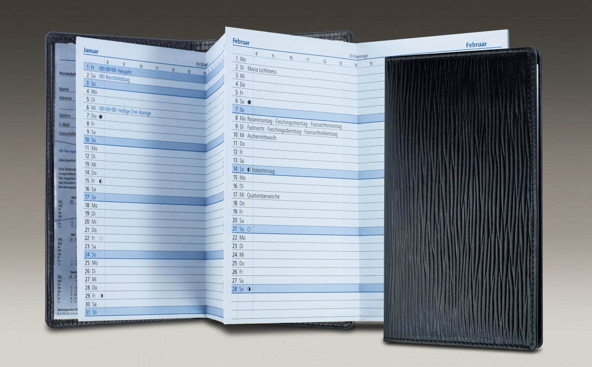 Leporello Faltkalender deutsch 2027 PREMIUM LEDER MANHATTAN Paglia schwarz