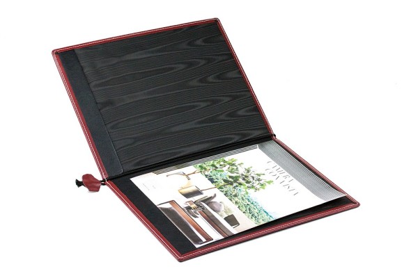 Dokumenten / Urkundemappe DIN A4 CAMBRIDGE Top Grain Rindspaltleder mit heller Kontrastnaht rot