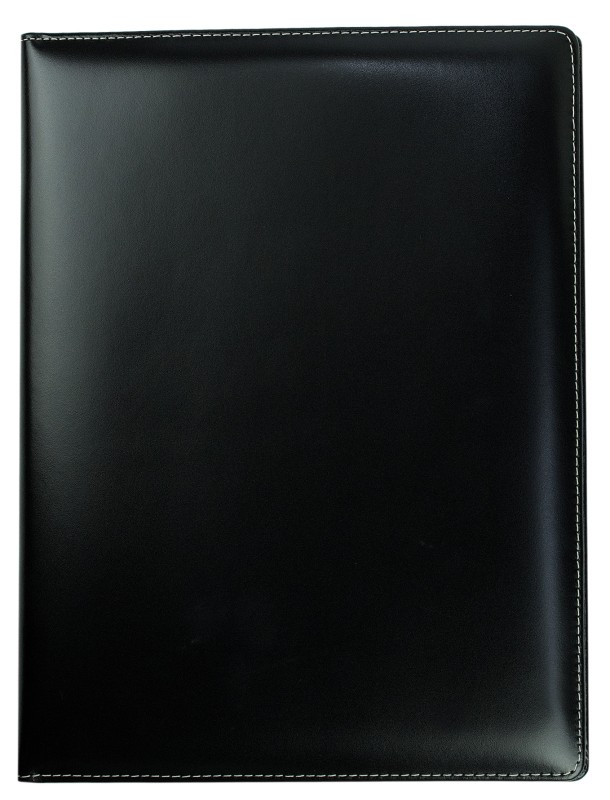 Klemmbrettmappe DIN A4 mit Blockklemme in CAMBRIDGE Top Grain Rindspaltleder mit heller Kontrastnaht schwarz