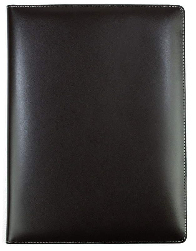 Klemmbrettmappe DIN A4 mit Blockklemme in CAMBRIDGE Top Grain Rindspaltleder mit heller Kontrastnaht dunkelbraun