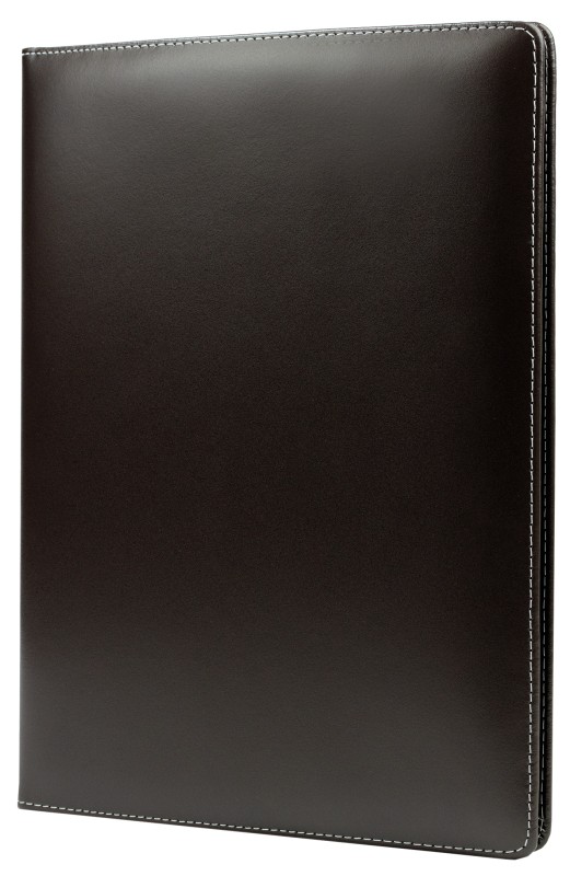 Klemmbrettmappe DIN A4 mit Blockklemme in CAMBRIDGE Top Grain Rindspaltleder mit heller Kontrastnaht dunkelbraun