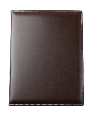 Klemmbrettmappe DIN A4 mit Blockklemme in CAMBRIDGE Top Grain Rindspaltleder mit heller Kontrastnaht dunkelbraun