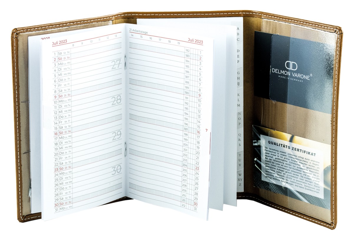 Taschenkalender 3-teilig für 2026 - Cambridge Top Grain Leder hellbraun