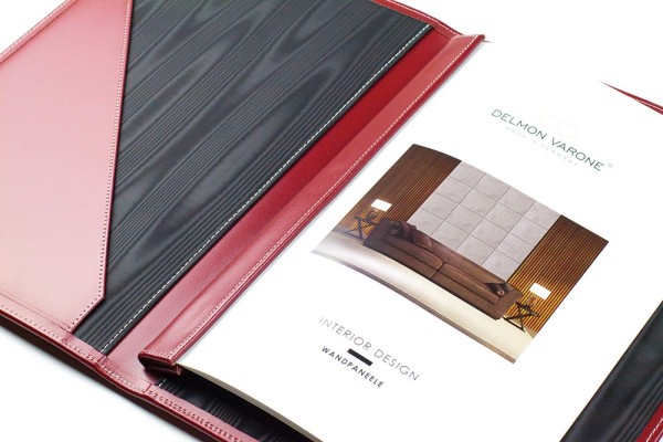 Preview: Magnetleisten Dokumentenmappe DIN A4 CAMBRIDGE Top Grain Rindspaltleder mit heller Kontrastnaht rot