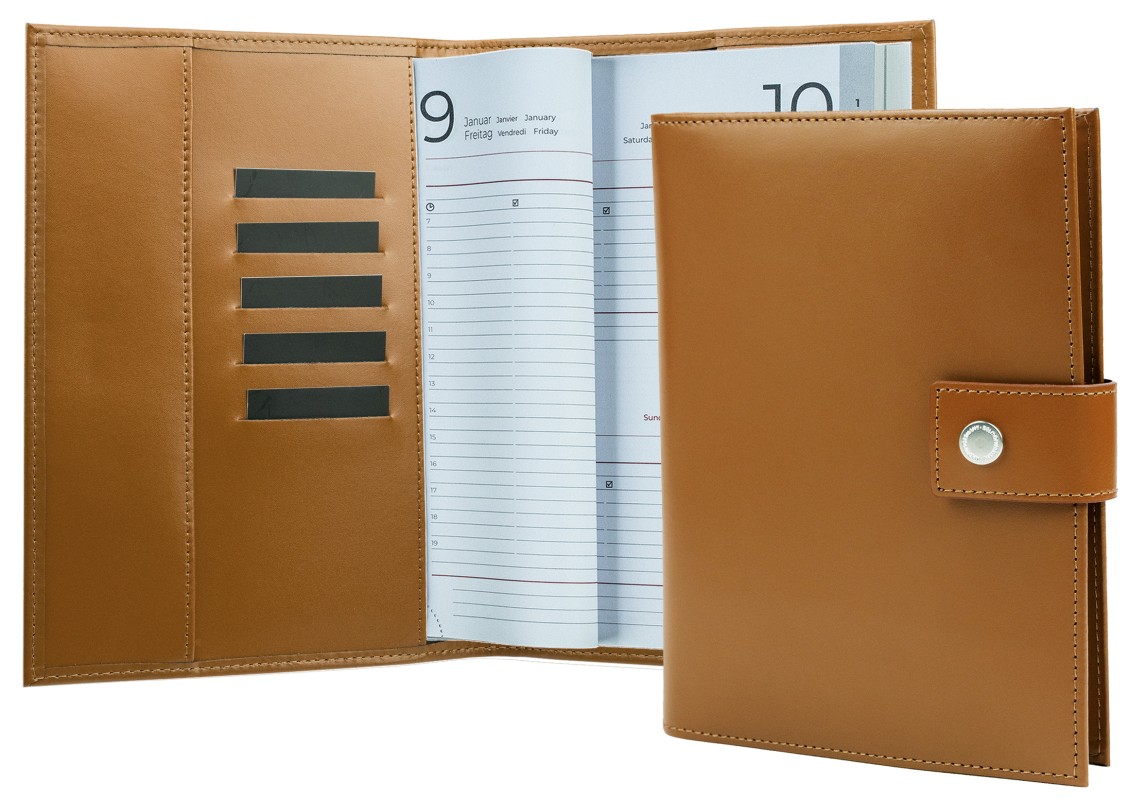 Buchkalender (auswechselbar) DIN A5 für 2026 + 2027, Cambridge Top Grain Leder, hellbraun