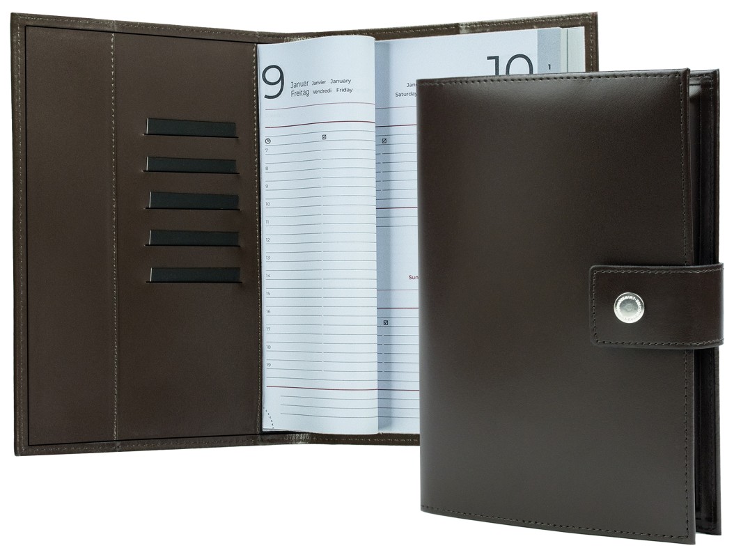 Buchkalender (auswechselbar) DIN A5 für 2026 + 2027, Cambridge Top Grain Leder, dunkelbraun