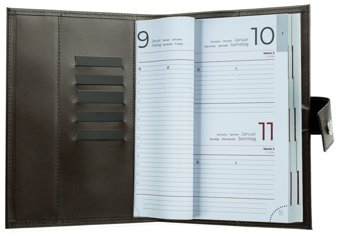 Buchkalender (auswechselbar) DIN A5 für 2026 + 2027, Cambridge Top Grain Leder, dunkelbraun