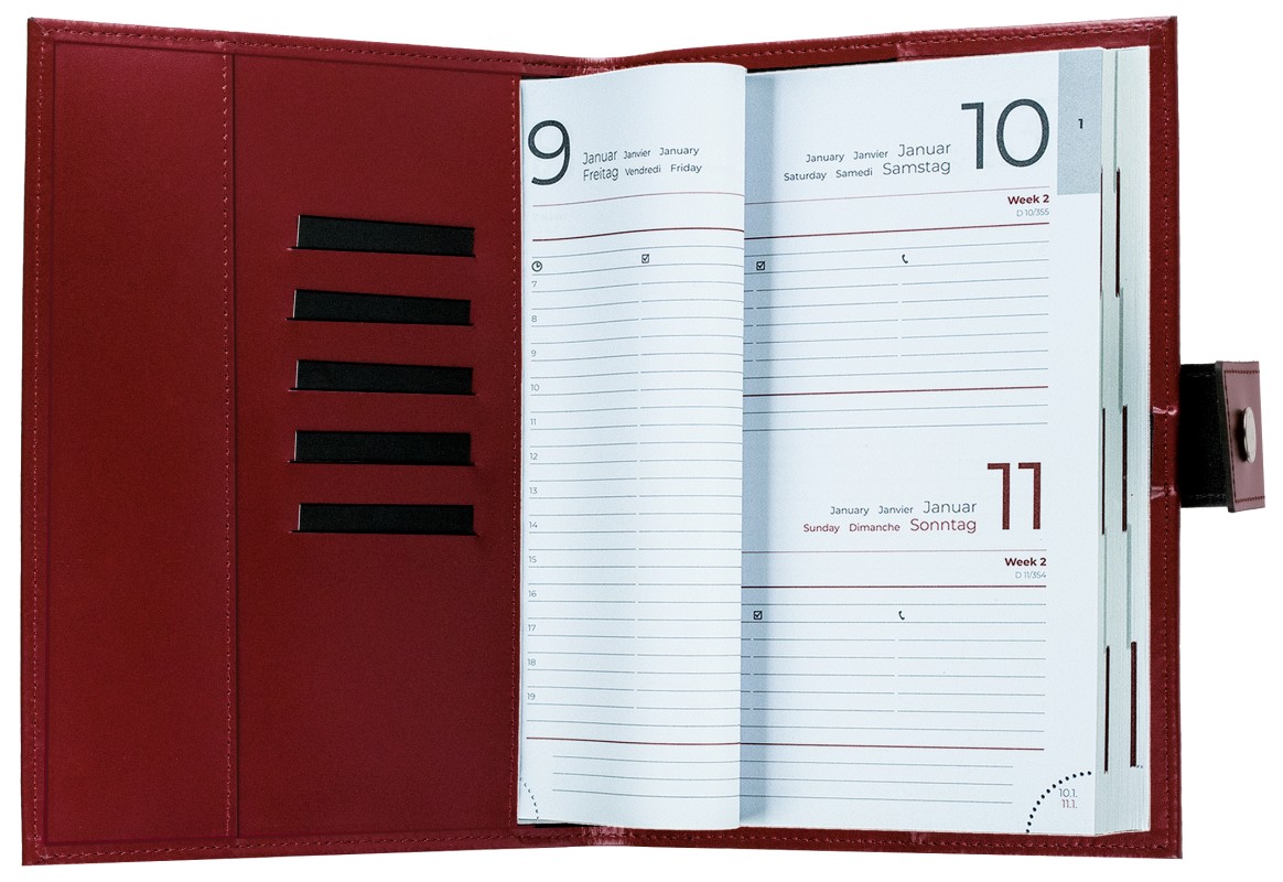 Buchkalender (auswechselbar) DIN A5 für 2026 + 2027, Cambridge Top Grain Leder, rot