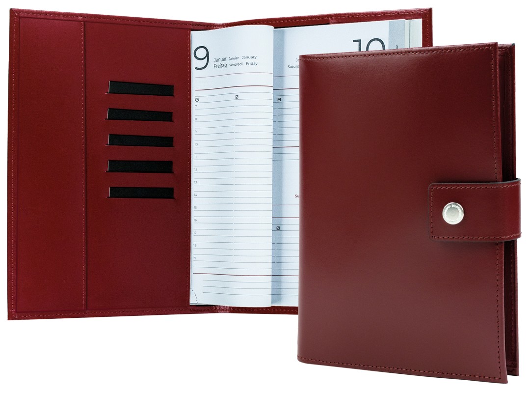 Buchkalender (auswechselbar) DIN A5 für 2026 + 2027, Cambridge Top Grain Leder, rot