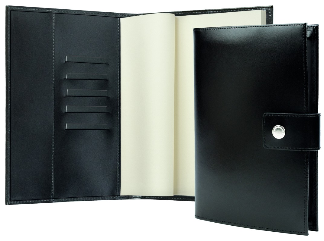 Notizbuch DIN A5 mit Druckknopf | Echtleder | CAMBRIDGE schwarz