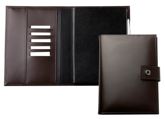 Notizbuch DIN A5 (auswechselbar) mit Verschlusslasche, CAMBRIDGE Top Grain Leder dunkelbraun