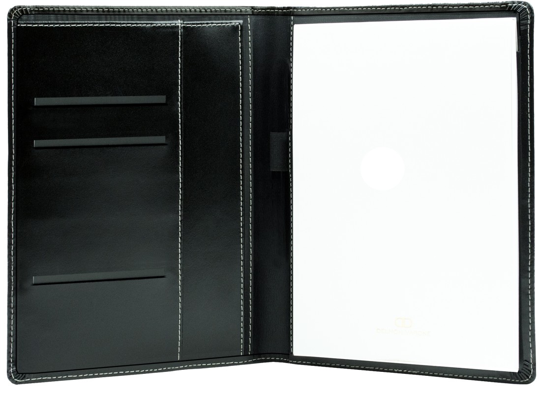Schreibmappe DIN A5, incl. Memoblock CAMBRIDGE Top Grain Leder mit heller Kontrastnaht schwarz