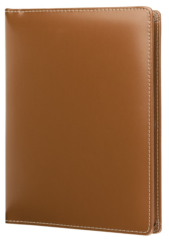 Schreibmappe DIN A5, incl. Memoblock CAMBRIDGE Top Grain Leder mit heller Kontrastnaht hellbraun