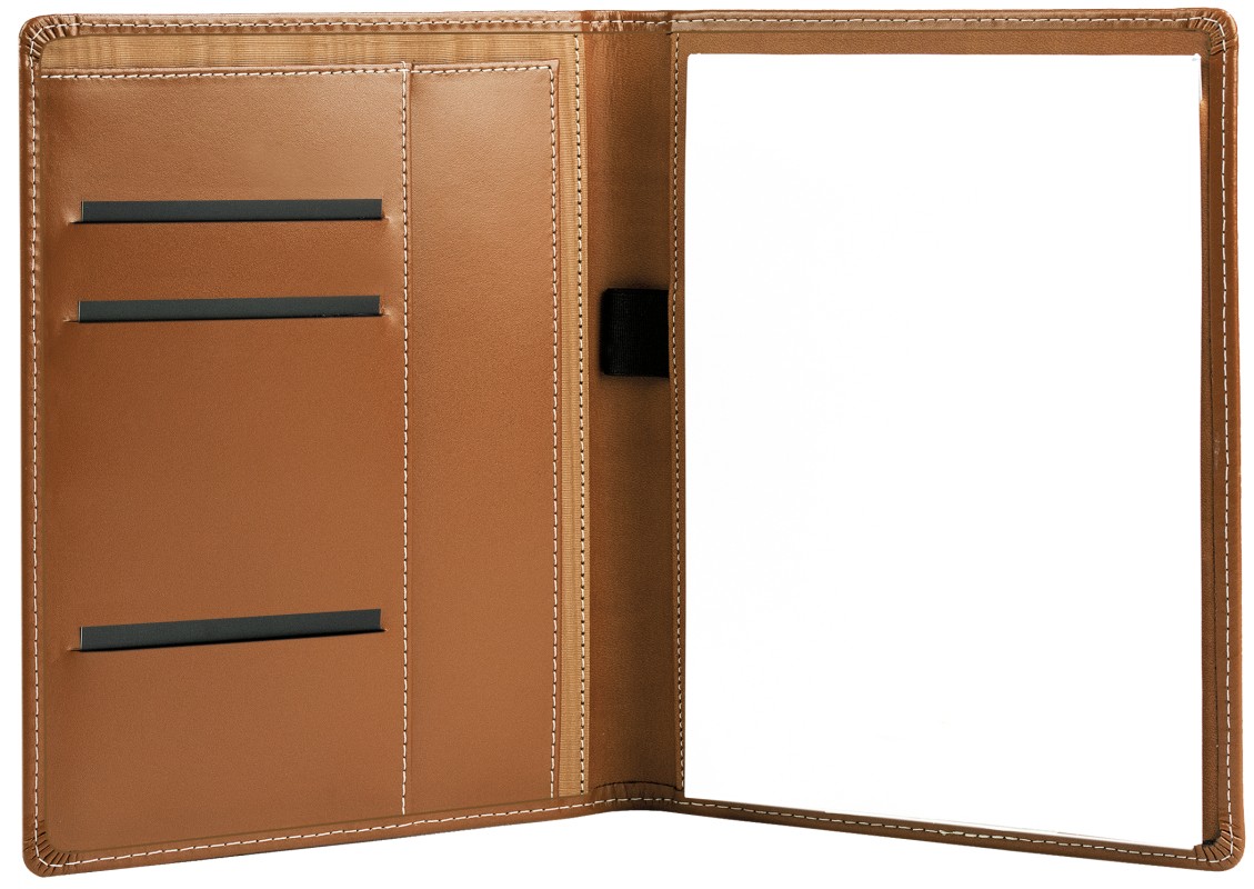 Schreibmappe DIN A5, incl. Memoblock CAMBRIDGE Top Grain Leder mit heller Kontrastnaht hellbraun