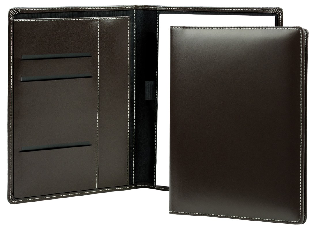 Schreibmappe DIN A5, incl. Memoblock CAMBRIDGE Top Grain Leder mit heller Kontrastnaht dunkelbraun