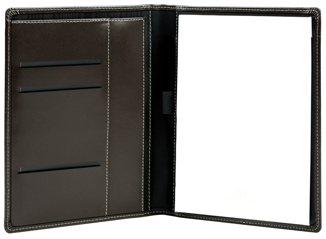Schreibmappe DIN A5, incl. Memoblock CAMBRIDGE Top Grain Leder mit heller Kontrastnaht dunkelbraun