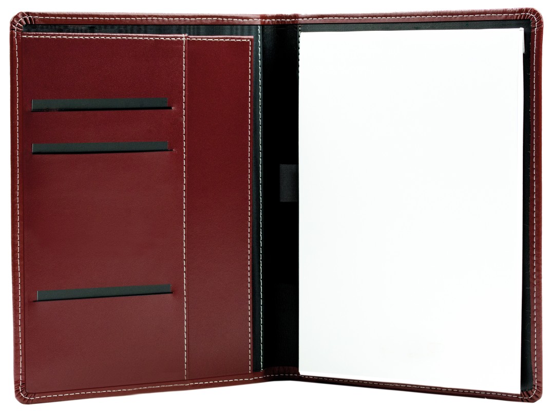 Schreibmappe DIN A5, incl. Memoblock CAMBRIDGE Top Grain Leder mit heller Kontrastnaht rot