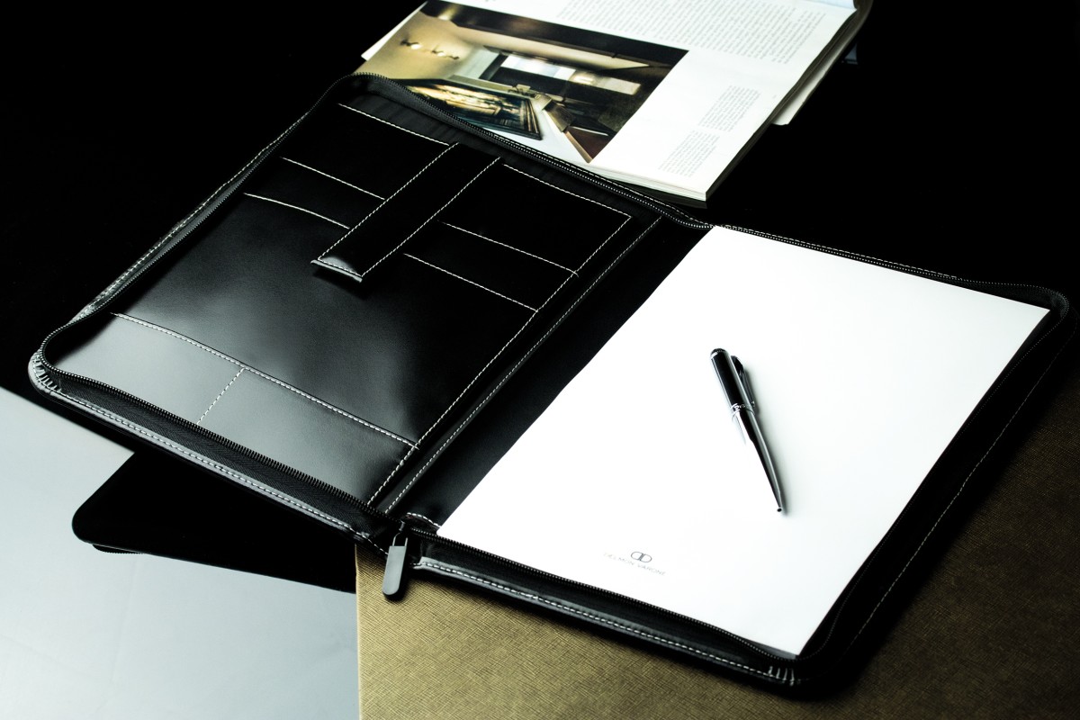 Reißverschluss Schreibmappe DIN A4, incl. Memoblock CAMBRIDGE Top Grain Rindleder schwarz