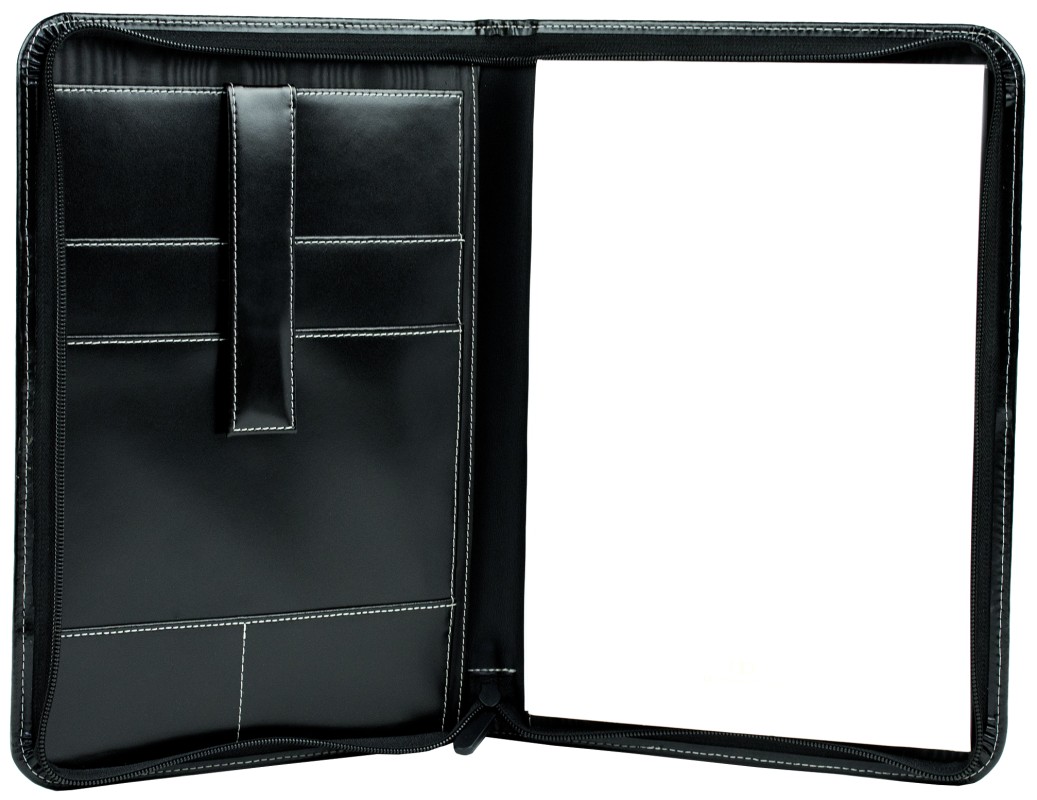 Reißverschluss Schreibmappe DIN A4, incl. Memoblock CAMBRIDGE Top Grain Rindleder schwarz
