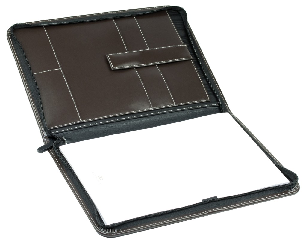 Reißverschluss Schreibmappe DIN A4, incl. Memoblock CAMBRIDGE Top Grain Rindleder dunkelbraun