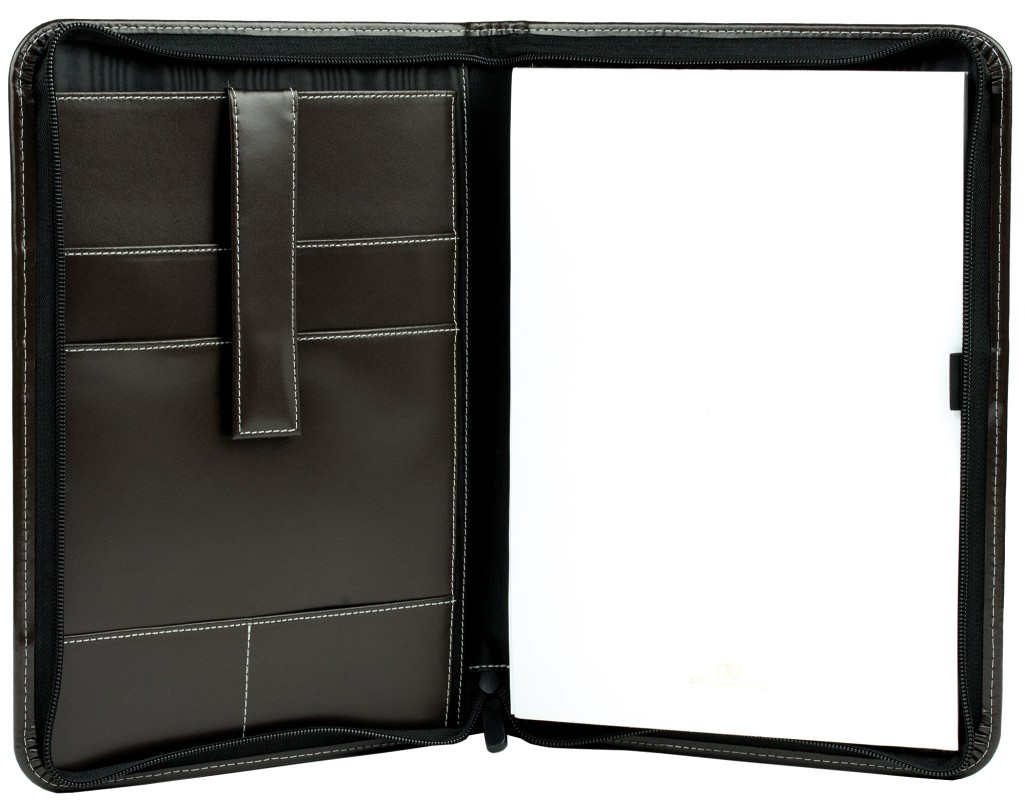 Reißverschluss Schreibmappe DIN A4, incl. Memoblock CAMBRIDGE Top Grain Rindleder dunkelbraun