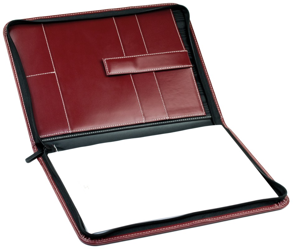 Reißverschluss Schreibmappe DIN A4, incl. Memoblock CAMBRIDGE Top Grain Rindleder rot