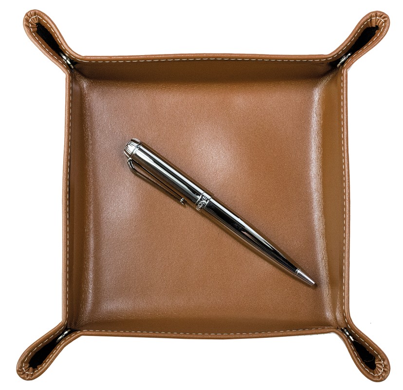 Taschenleerer / Utensilienschale CAMBRIDGE Top Grain Rindspaltleder mit heller Kontrastnaht hellbraun