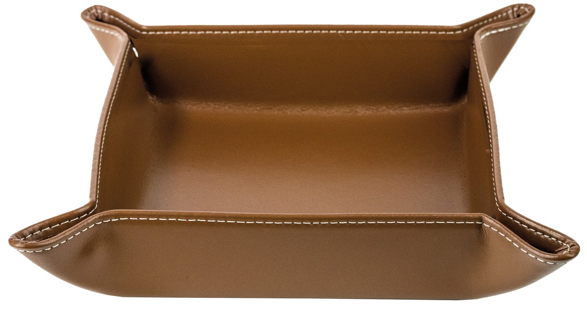 Taschenleerer / Utensilienschale CAMBRIDGE Top Grain Rindspaltleder mit heller Kontrastnaht hellbraun
