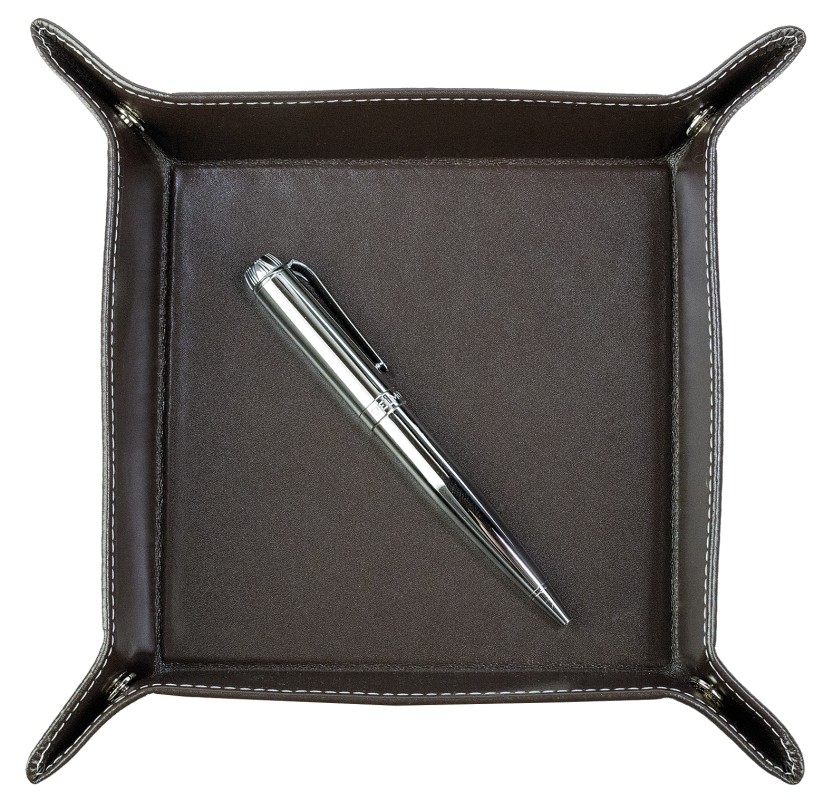 Taschenleerer / Utensilienschale CAMBRIDGE Top Grain Rindspaltleder mit heller Kontrastnaht dunkelbraun