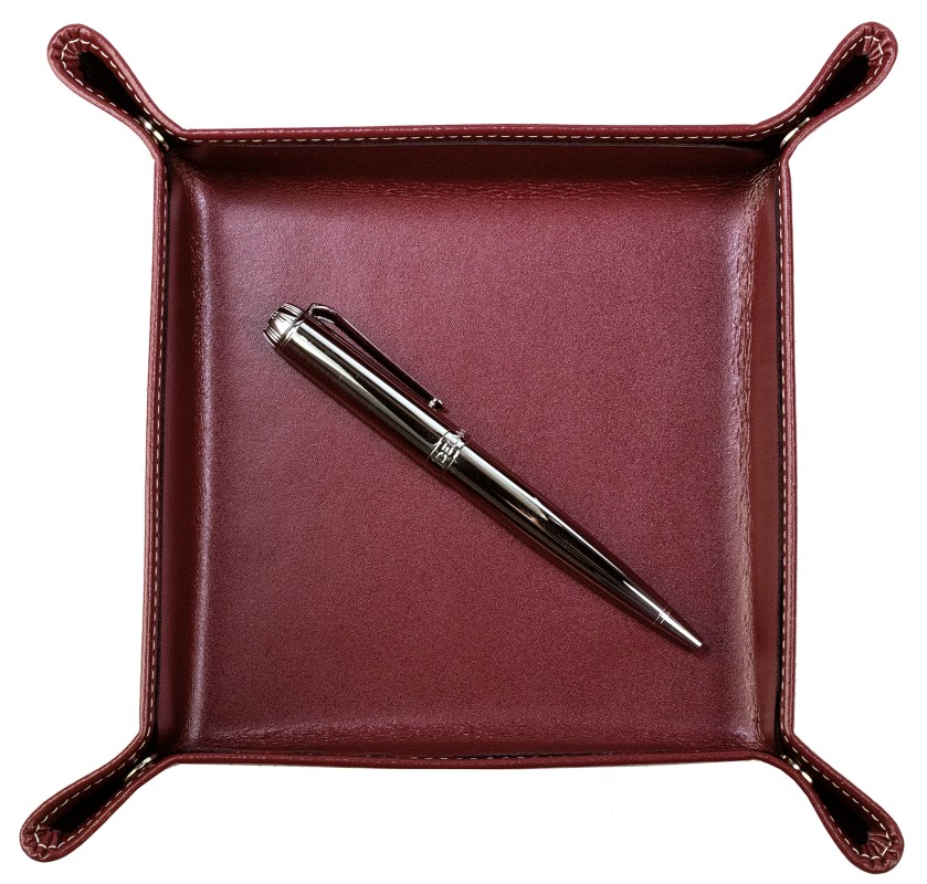 Taschenleerer / Utensilienschale CAMBRIDGE Top Grain Rindspaltleder mit heller Kontrastnaht rot