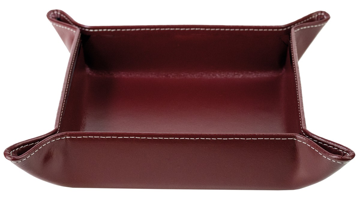 Taschenleerer / Utensilienschale CAMBRIDGE Top Grain Rindspaltleder mit heller Kontrastnaht rot