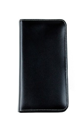 Federmappe mit Reißverschluß für 13 Schreibgeräte CAMBRIDGE Top Grain Rindspaltleder mit heller Kontrastnaht schwarz