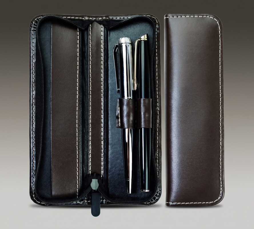 RV-Schreibgeräteetui DUO - CAMBRIDGE Top Grain Leder - dunkelbraun