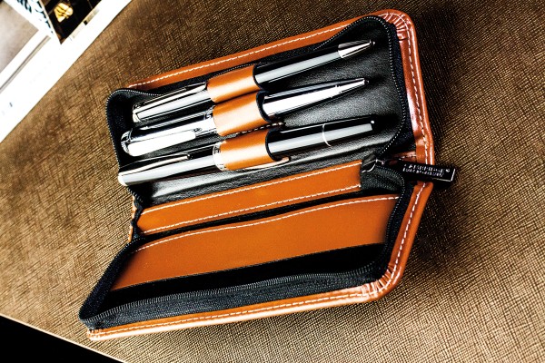 RV-Schreibgeräteetui TRIO - CAMBRIDGE Top Grain Leder - hellbraun