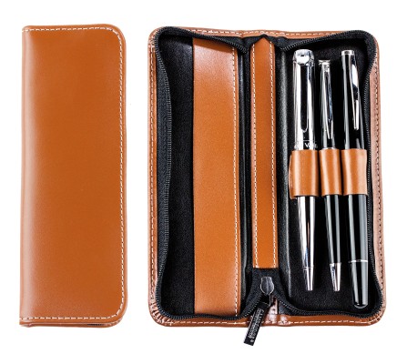 RV-Schreibgeräteetui TRIO - CAMBRIDGE Top Grain Leder - hellbraun
