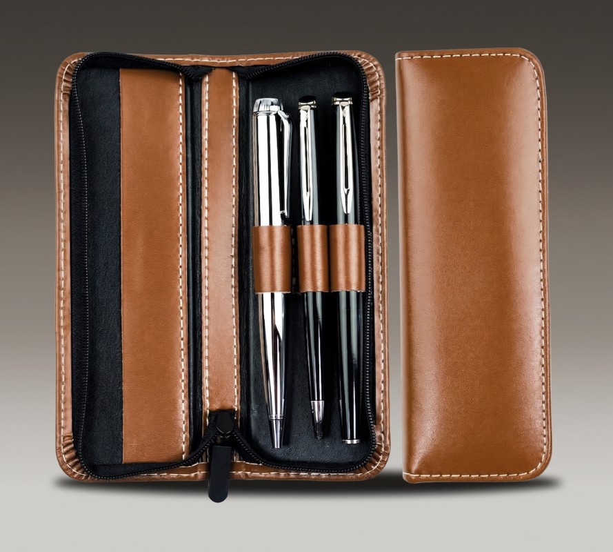 RV-Schreibgeräteetui TRIO - CAMBRIDGE Top Grain Leder - hellbraun