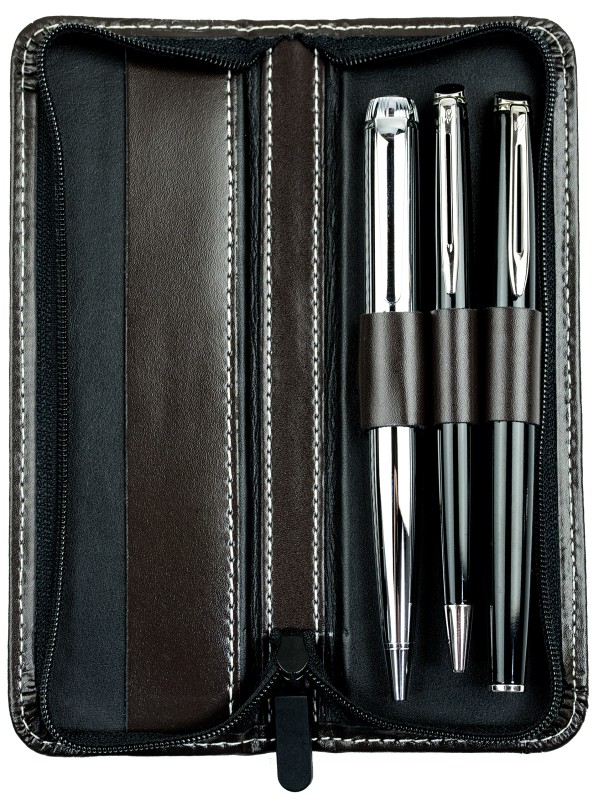 RV-Schreibgeräteetui TRIO - CAMBRIDGE Top Grain Leder - dunkelbraun