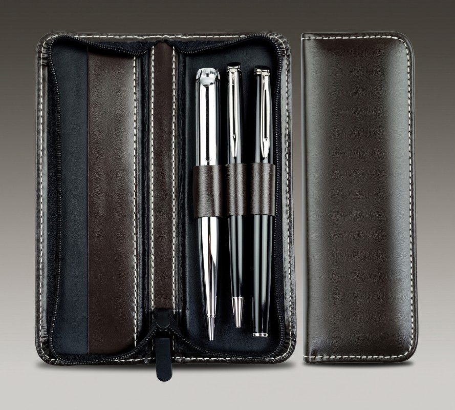 RV-Schreibgeräteetui TRIO - CAMBRIDGE Top Grain Leder - dunkelbraun