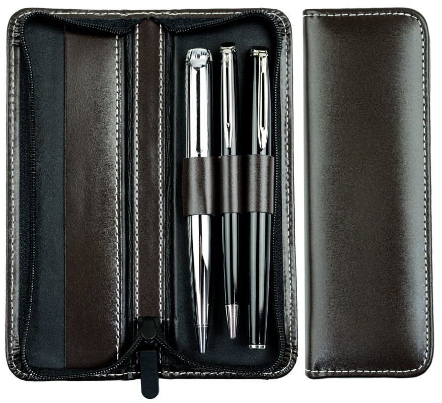 RV-Schreibgeräteetui TRIO - CAMBRIDGE Top Grain Leder - dunkelbraun
