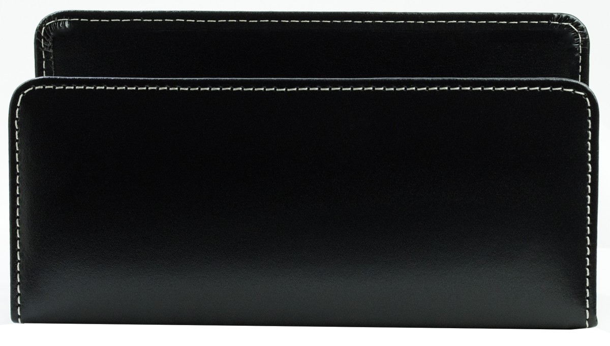 Briefständer CAMBRIDGE Top Grain Rindspaltleder mit heller Kontrastnaht schwarz